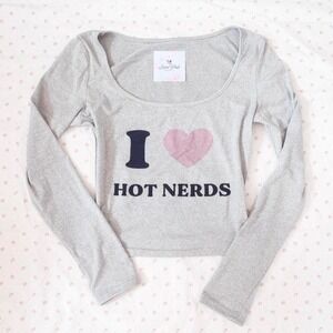 saint pink i heart hot nerds long sleeve crop y2k